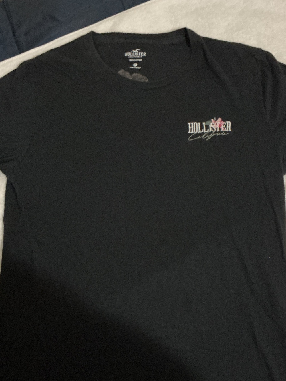 Hollister Black Short Sleeve Crew Tee with Small Floral Logo